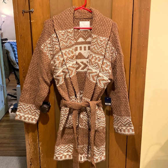 NWT Lucky Brand Fairisle Caramel Cafe Coatigan,Wool Blend,Boho,Oversized,Size L - Picture 1 of 6